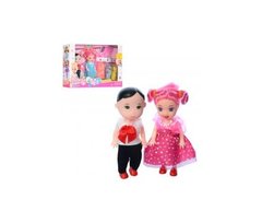 Кукла с нарядом 9222 (2шт(мальчик/девочка), платья,сумочка,расческа, микс цв, в кор-ке,2см
