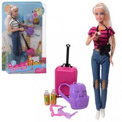 Кукла DEFA 8389-BF 30см, чемодан, рюкзак, фотоаппарат, 2цвета, в слюде, 20,5-32-6см